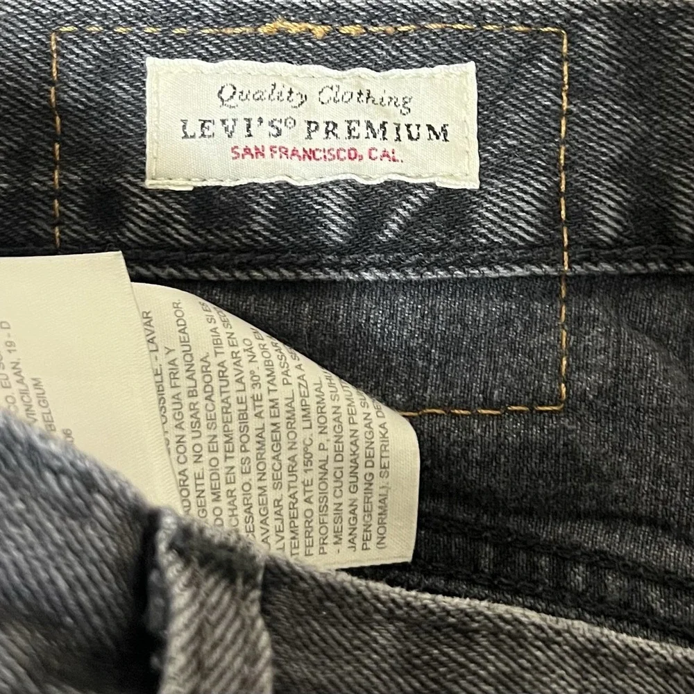 Levis 501 ST Jeans Mens‎ 34x32 Black Denim Button Fly Premium Slim Taper Big E
